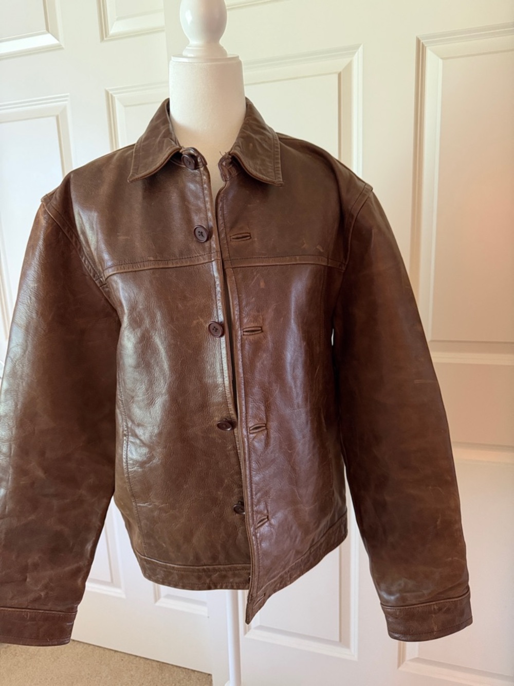 Armani Exchange Vintage Brown Leather Men's Button-Front Jacket